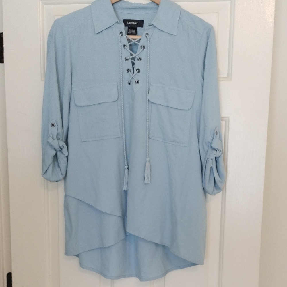 Karen Kane Light Blue Lace-Up Blouse Size S